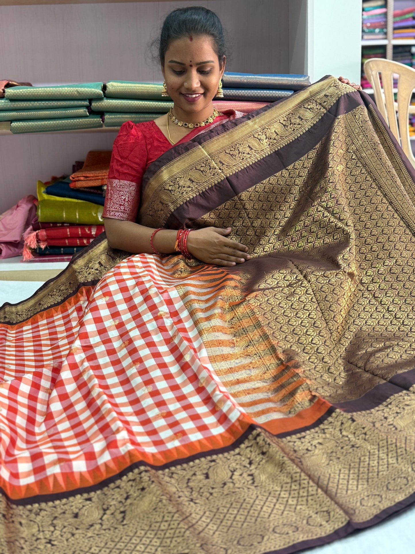 Silk checks with kanchi border