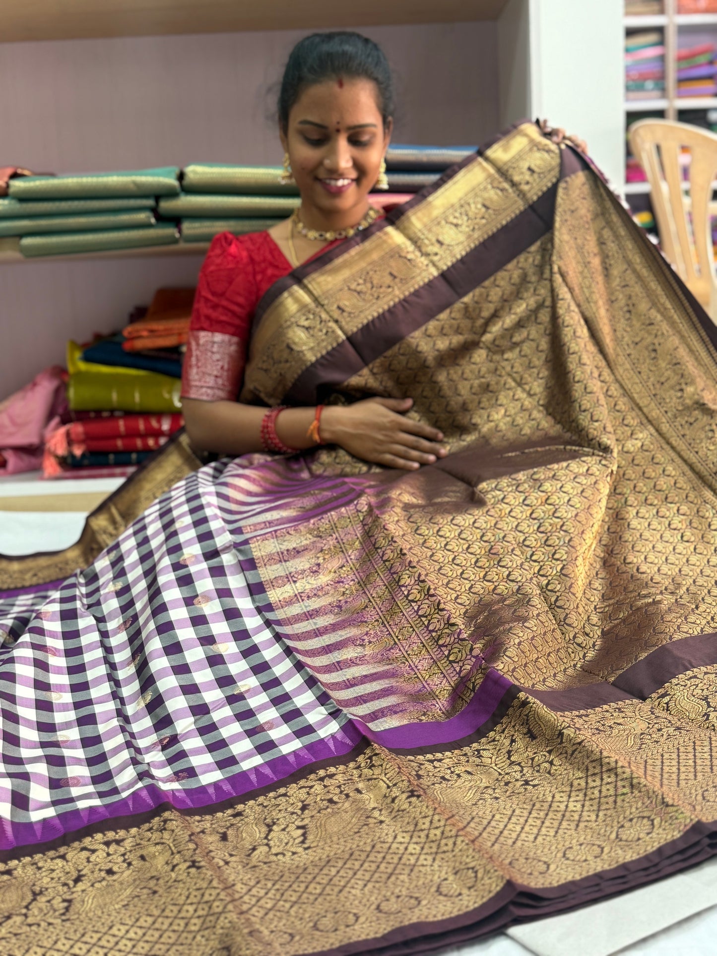 Silk checks with kanchi border