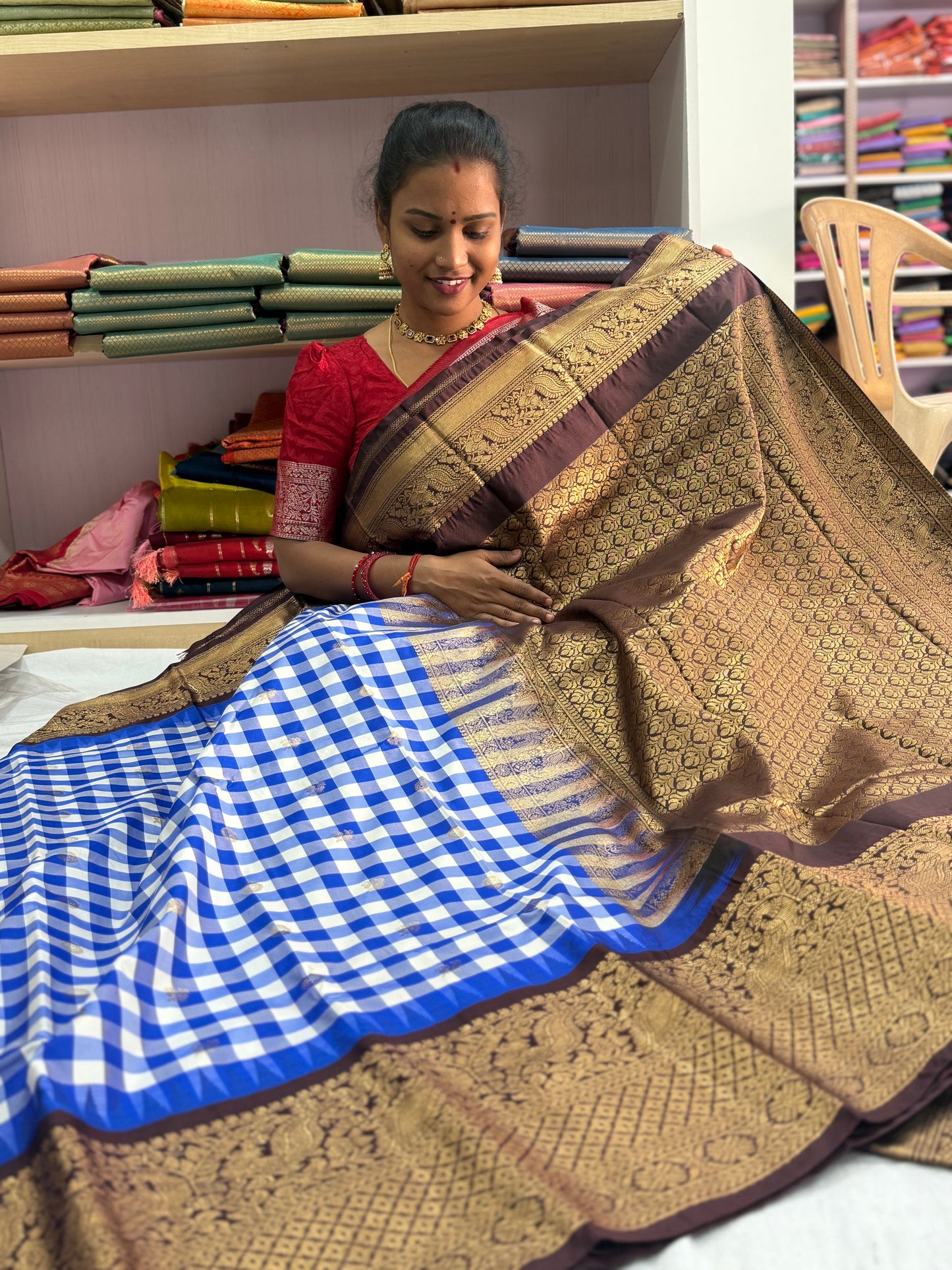 Silk checks with kanchi border